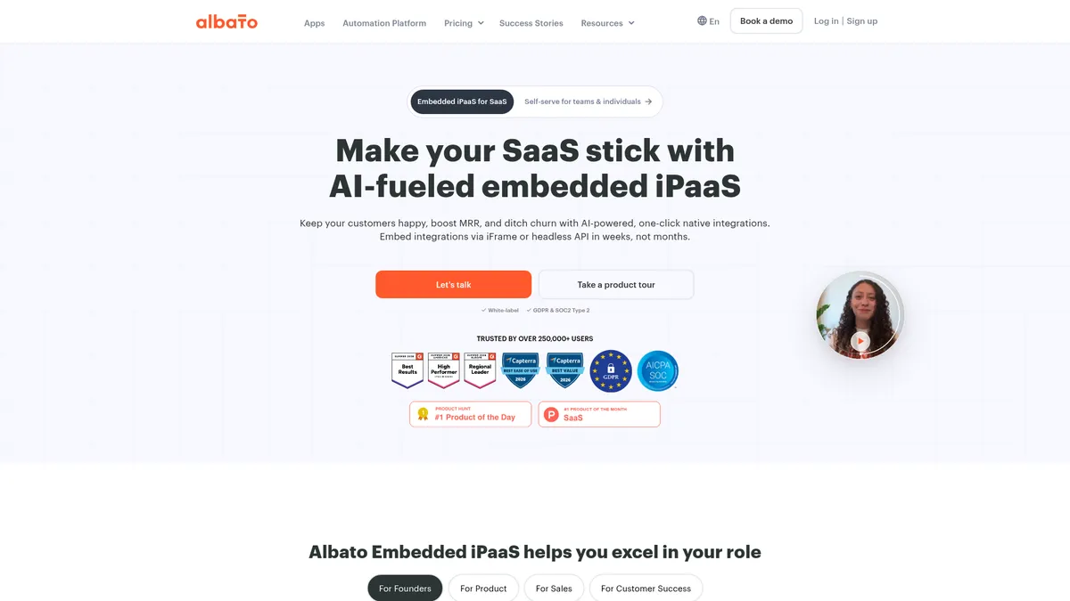 Albato interface screenshot — AI-powered embedded iPaaS for SaaS companies