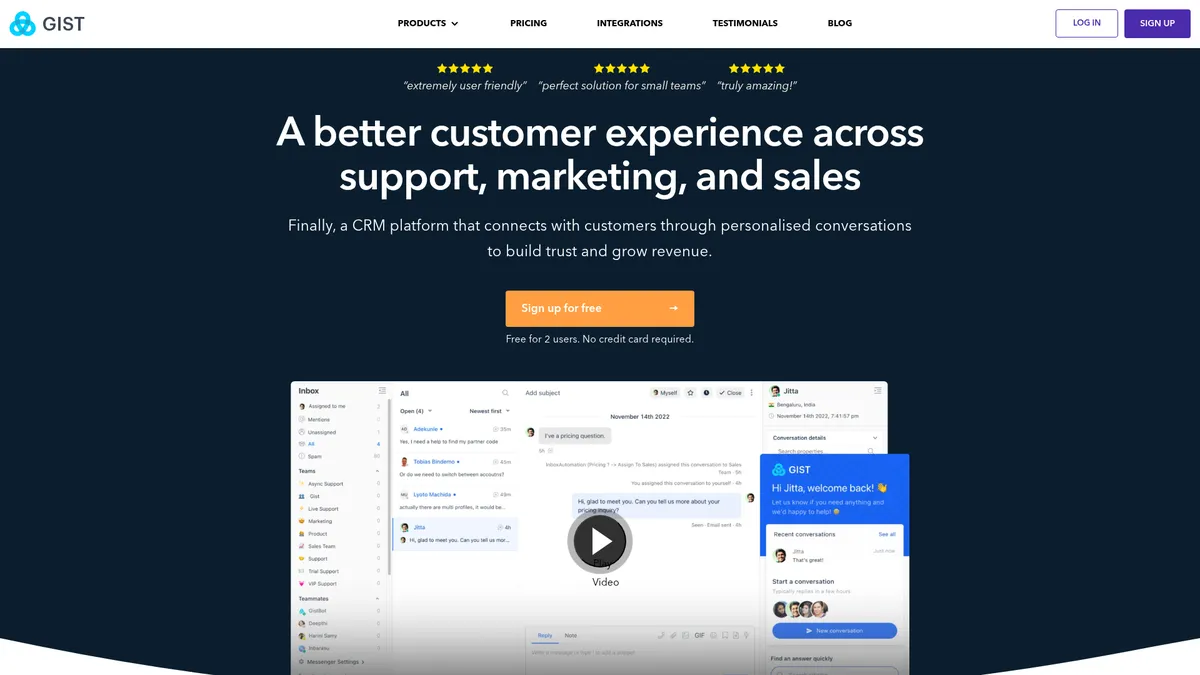 Gist interface screenshot — All-in-one customer communication & marketing platform