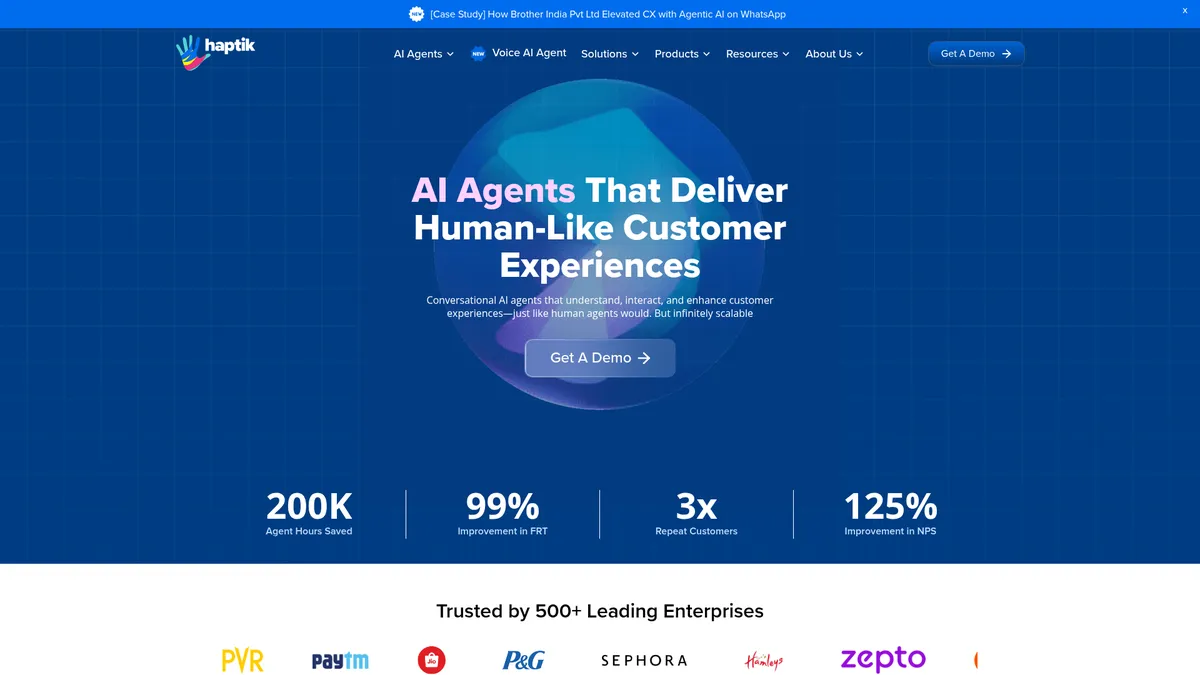 Haptik interface screenshot — Enterprise conversational AI for support and sales automation