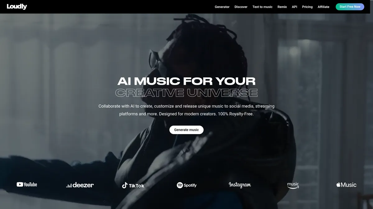 Loudly interface screenshot — AI Music Generator for Royalty-Free Tracks