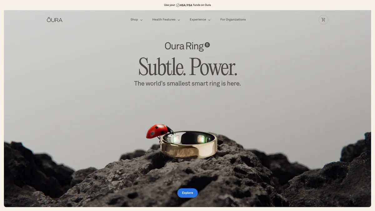 Oura interface screenshot — The world's smallest smart ring for 24/7 health tracking