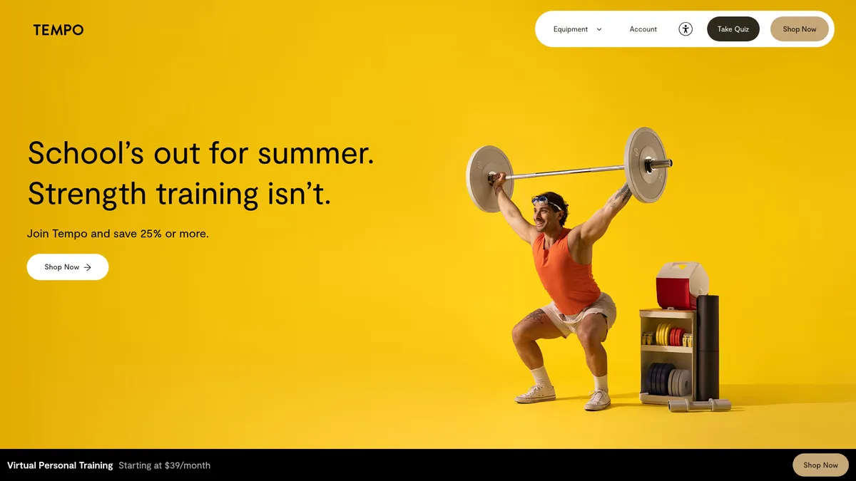 Tempo interface screenshot — AI-powered home gym and virtual personal training