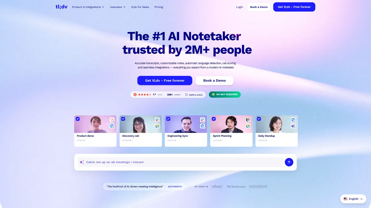 tl;dv interface screenshot — AI Meeting Notetaker & Conversational Intelligence