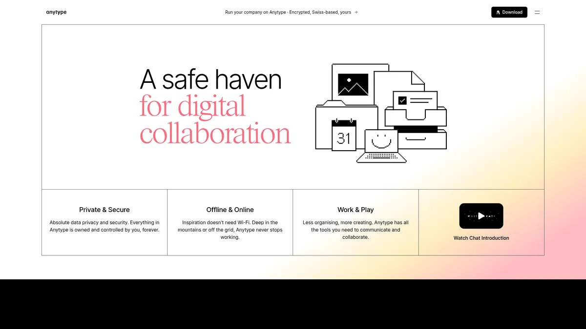 Anytype interface screenshot — A private, offline-first workspace for your digital life
