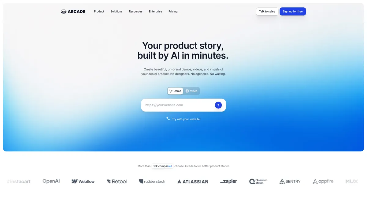 Arcade interface screenshot — Create interactive demos in minutes with AI