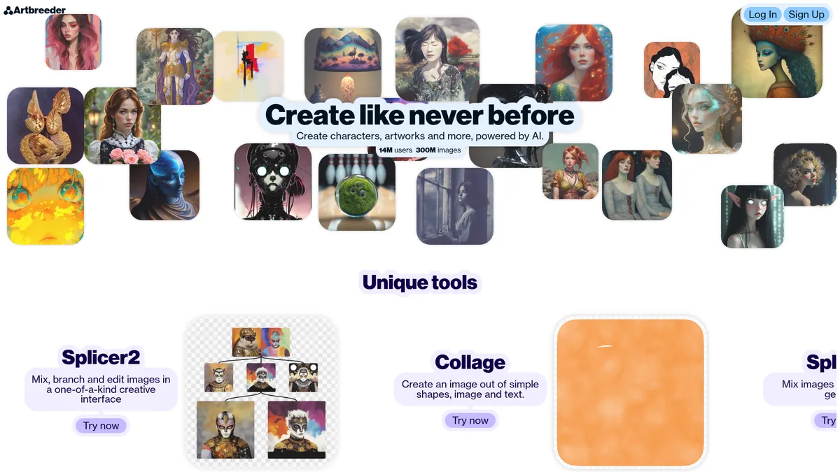Artbreeder interface screenshot — Create unique AI-powered characters and artworks