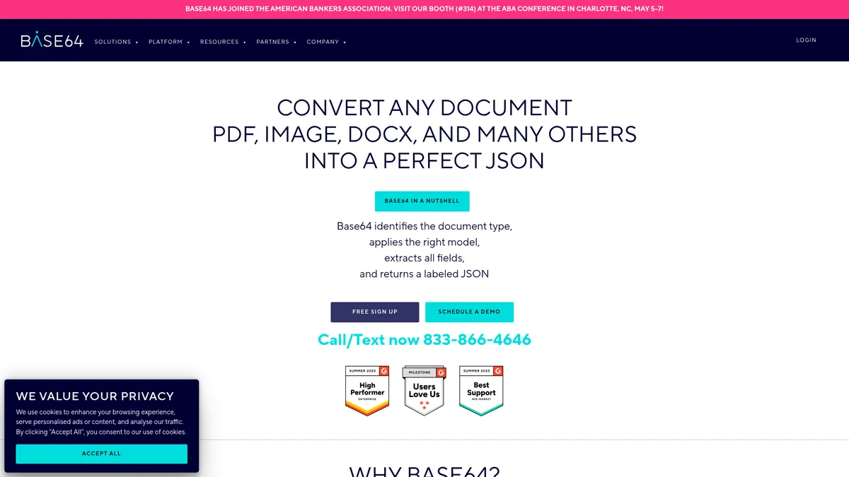 Base64 AI interface screenshot — AI-powered document intelligence for enterprise workflows