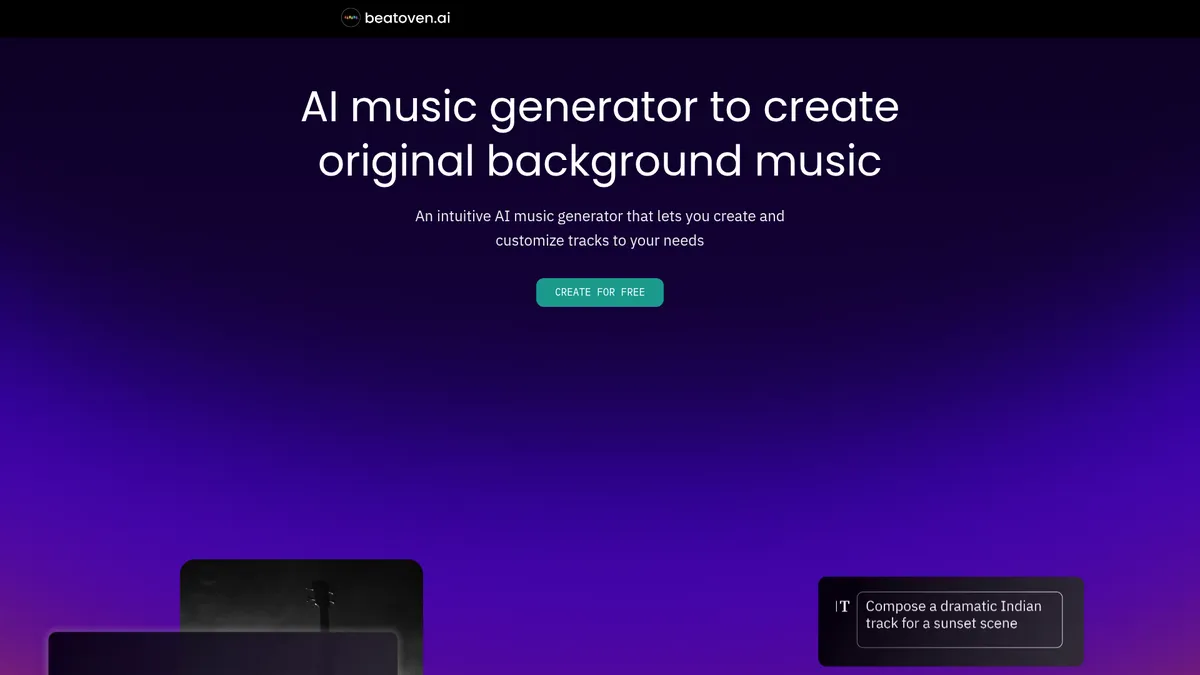 Beatoven.ai interface screenshot — AI music generation for creators and storytellers