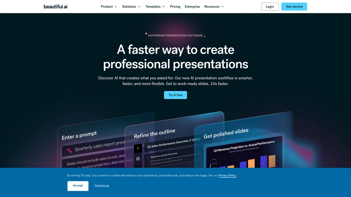 Beautiful.ai interface screenshot — AI-powered presentations that design themselves