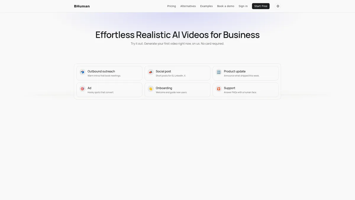 BHuman interface screenshot — Create realistic AI personalized videos at scale