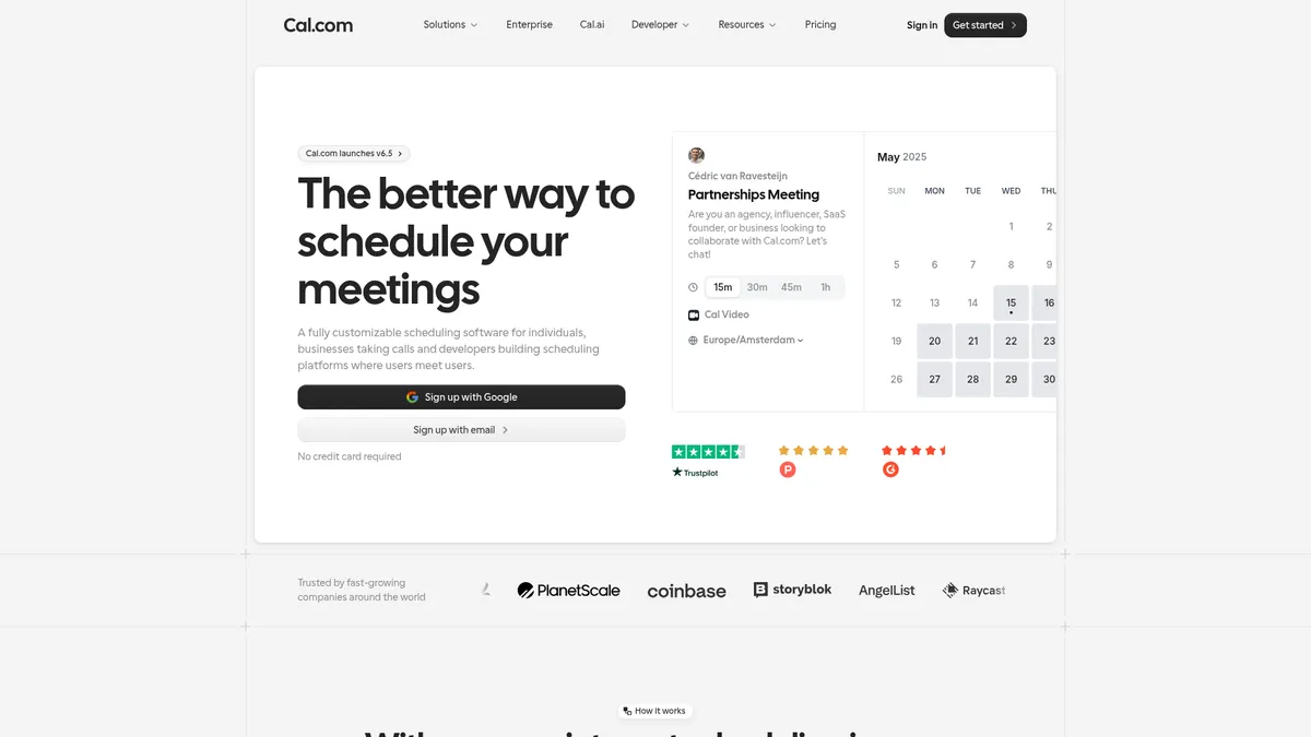 Cal.com interface screenshot — Open-source scheduling for modern teams and developers