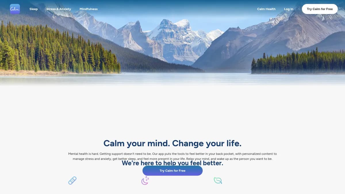 Calm interface screenshot — Master stress, sleep better, and live mindfully with Calm