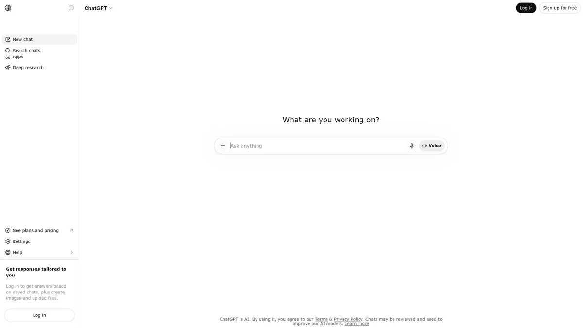 ChatGPT interface screenshot — Your all-in-one AI assistant for work, creativity, and learning.