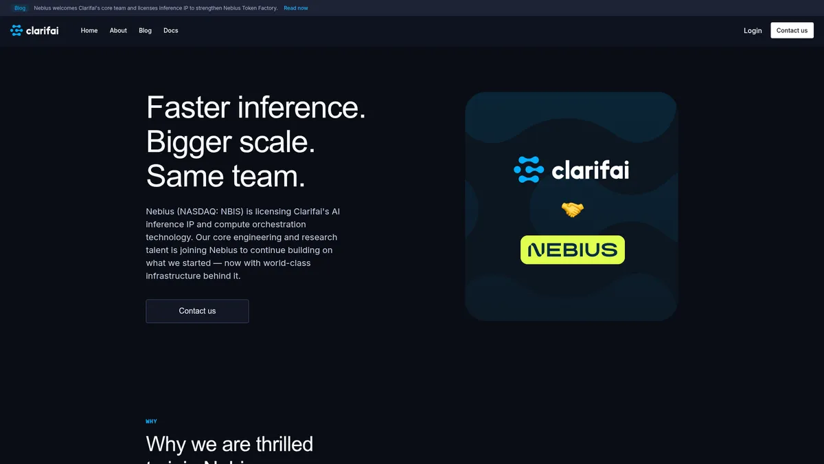 Clarifai interface screenshot — High-performance AI inference at hyperscale