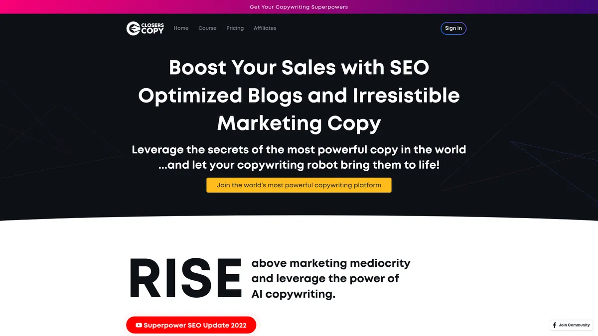 ClosersCopy interface screenshot — Train AI to write in your brand voice