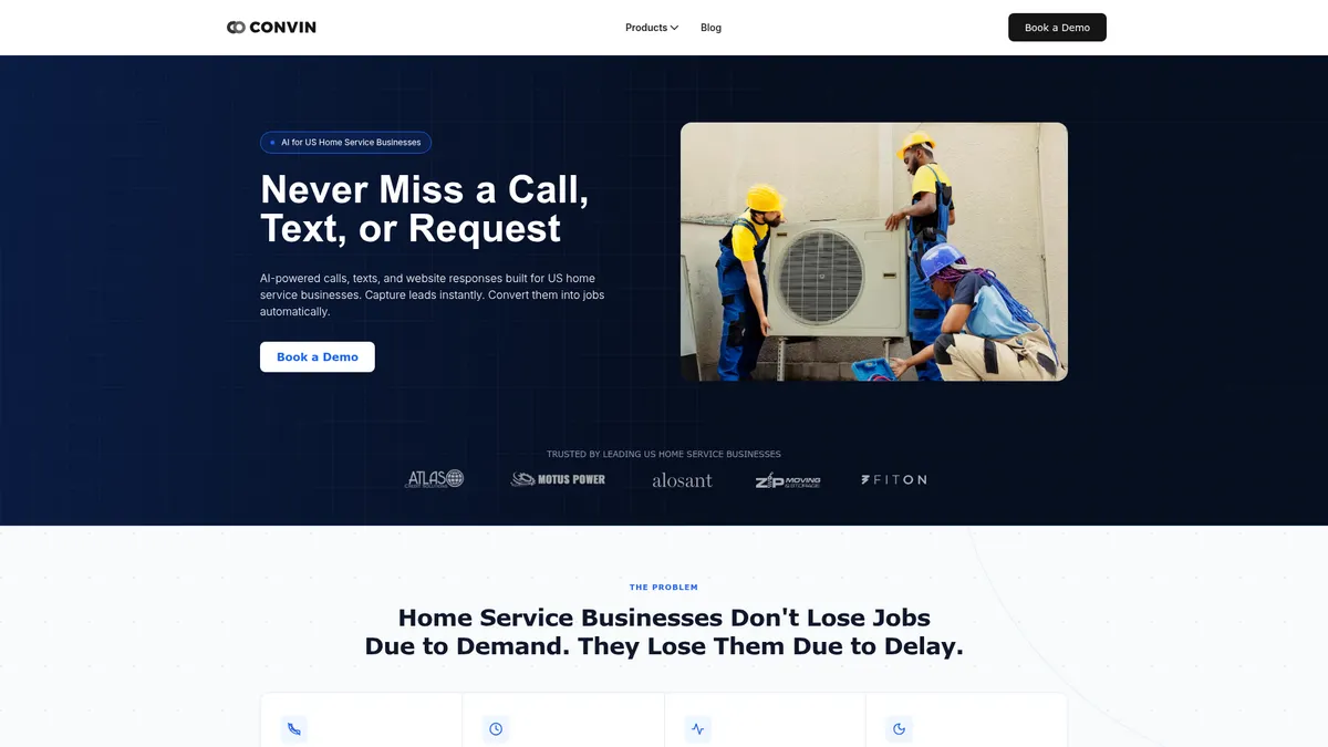 Convin interface screenshot — AI that converts calls to booked jobs automatically