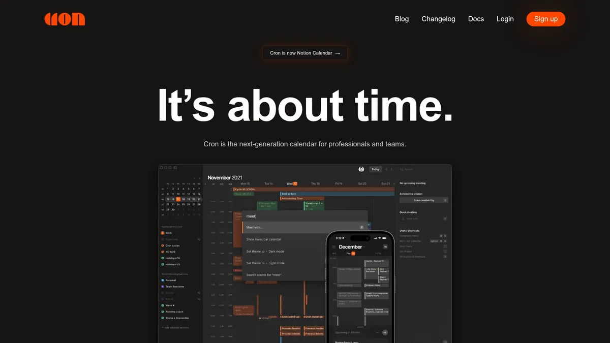Notion Calendar interface screenshot — Next-gen calendar natively integrated with Notion