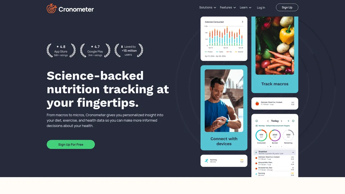 Cronometer interface screenshot — Lab-verified nutrition tracking for optimal health