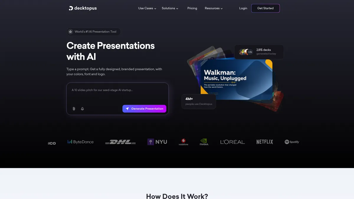 Decktopus interface screenshot — Your AI Presentation Designer