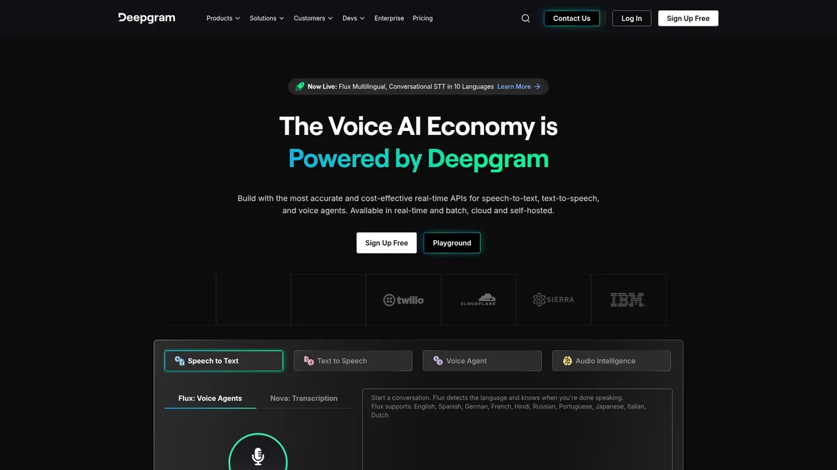 Deepgram interface screenshot — Real-time Voice AI for speech recognition and synthesis
