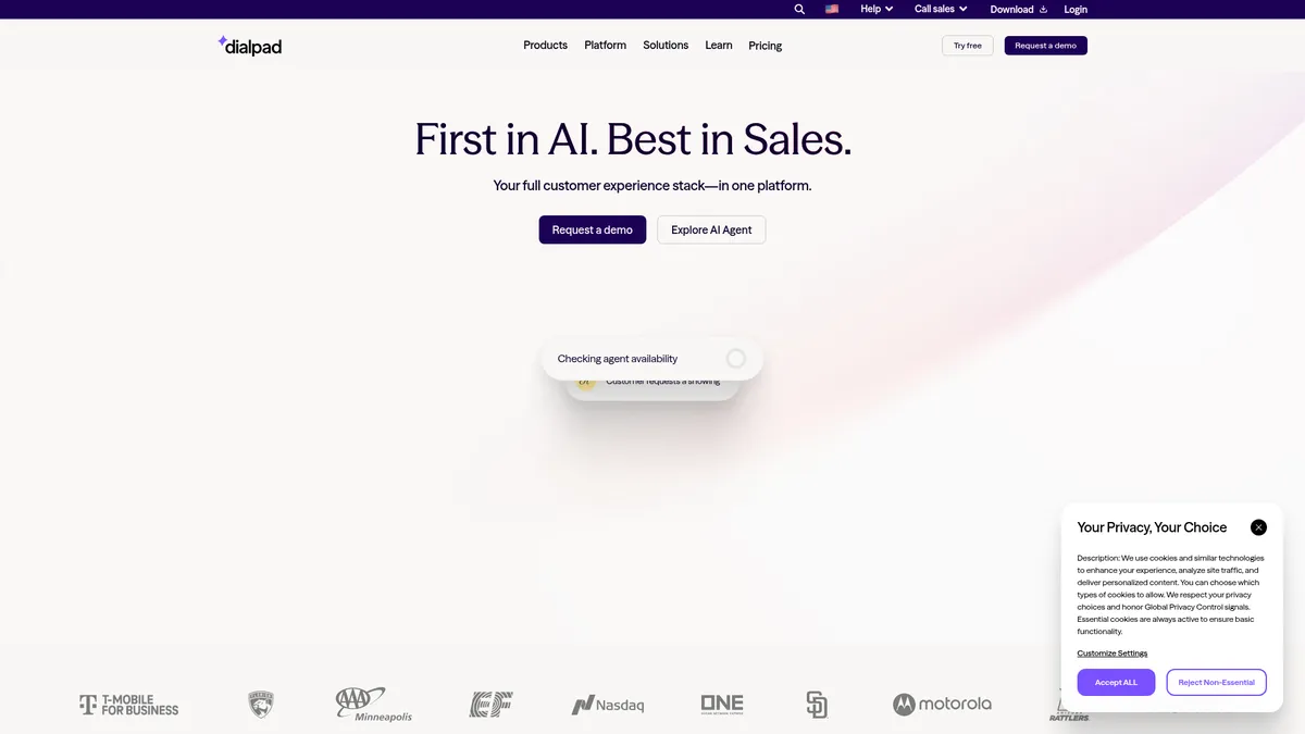 Dialpad interface screenshot — AI-native communications platform for modern enterprises