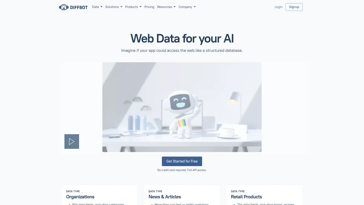 Diffbot interface screenshot — Turn the web into a structured database