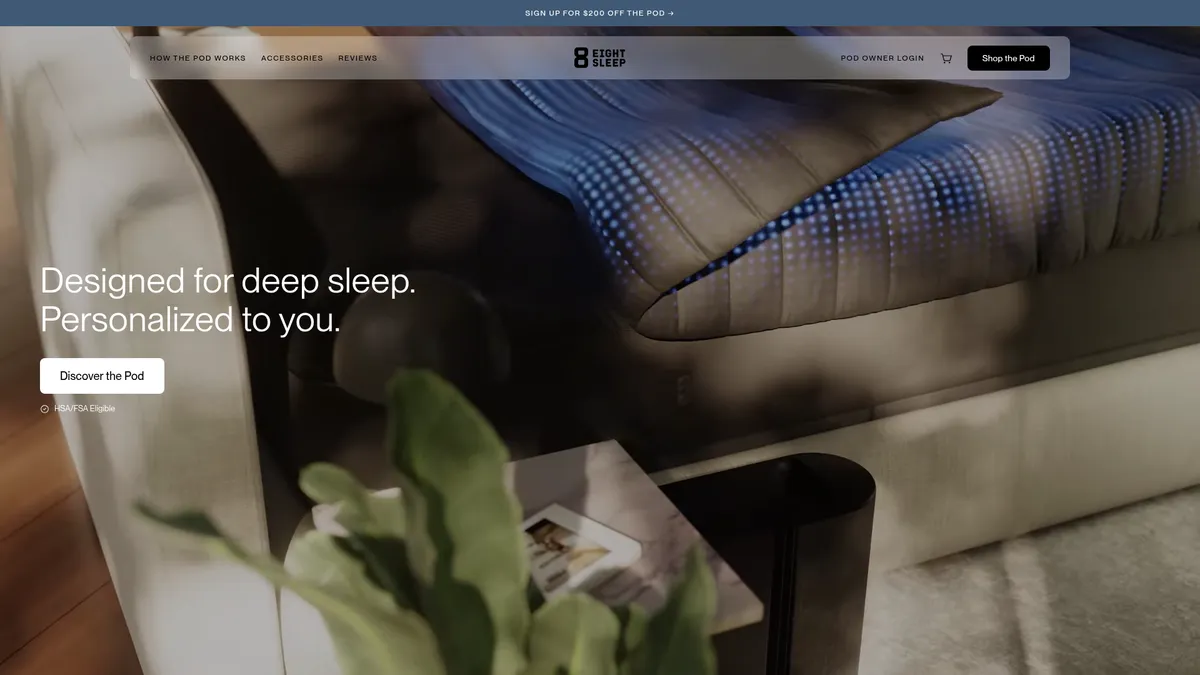 Eight Sleep interface screenshot — The smart bed that cools, heats, and tracks your sleep