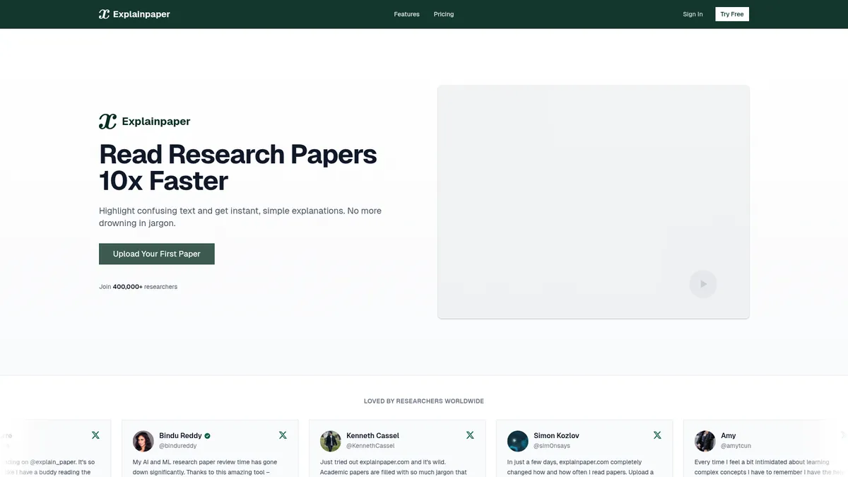 Explainpaper interface screenshot — Decode complex research papers instantly with AI