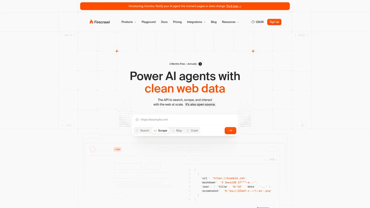 Firecrawl interface screenshot — Web data infrastructure for AI agents