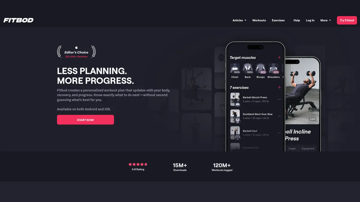 Fitbod interface screenshot — AI-powered strength training that adapts to you