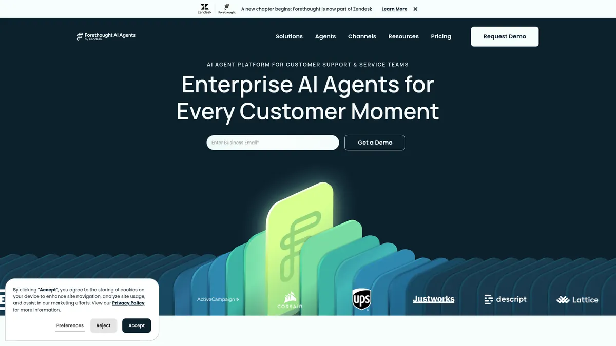 Forethought interface screenshot — AI-powered customer experience benchmarking and automation