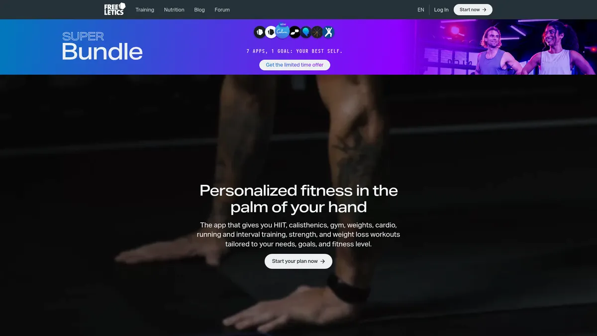 Freeletics interface screenshot — AI-powered fitness coach that adapts to you