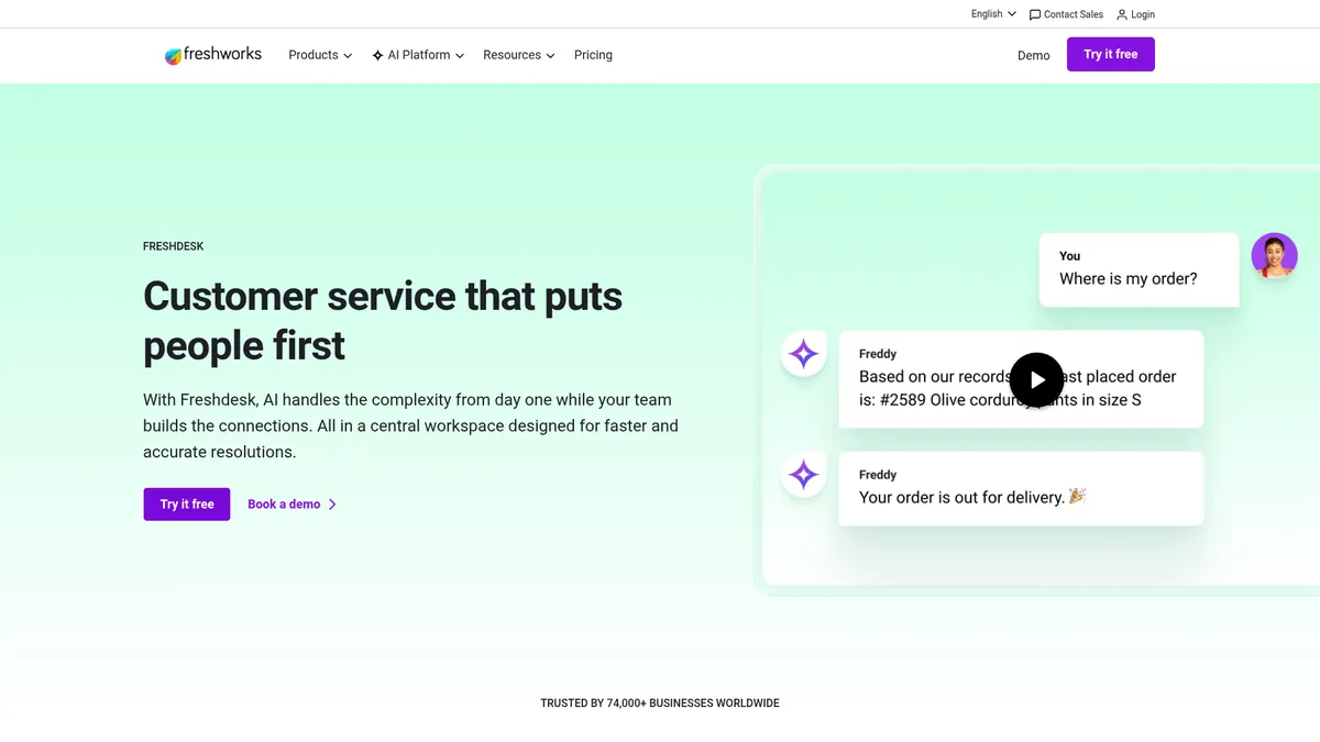 Freshdesk interface screenshot — AI-powered customer service platform