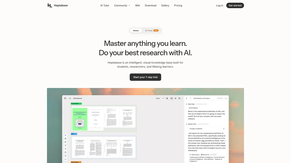 Heptabase interface screenshot — Your AI-powered visual second brain