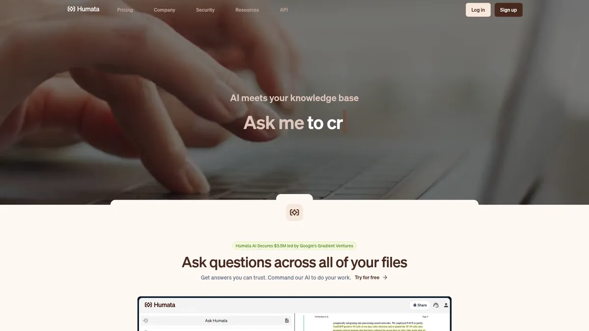 Humata interface screenshot — Chat with your documents, get instant AI answers