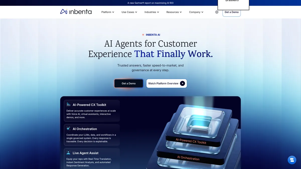 Inbenta interface screenshot — AI-Powered Customer Experience for the Modern Enterprise
