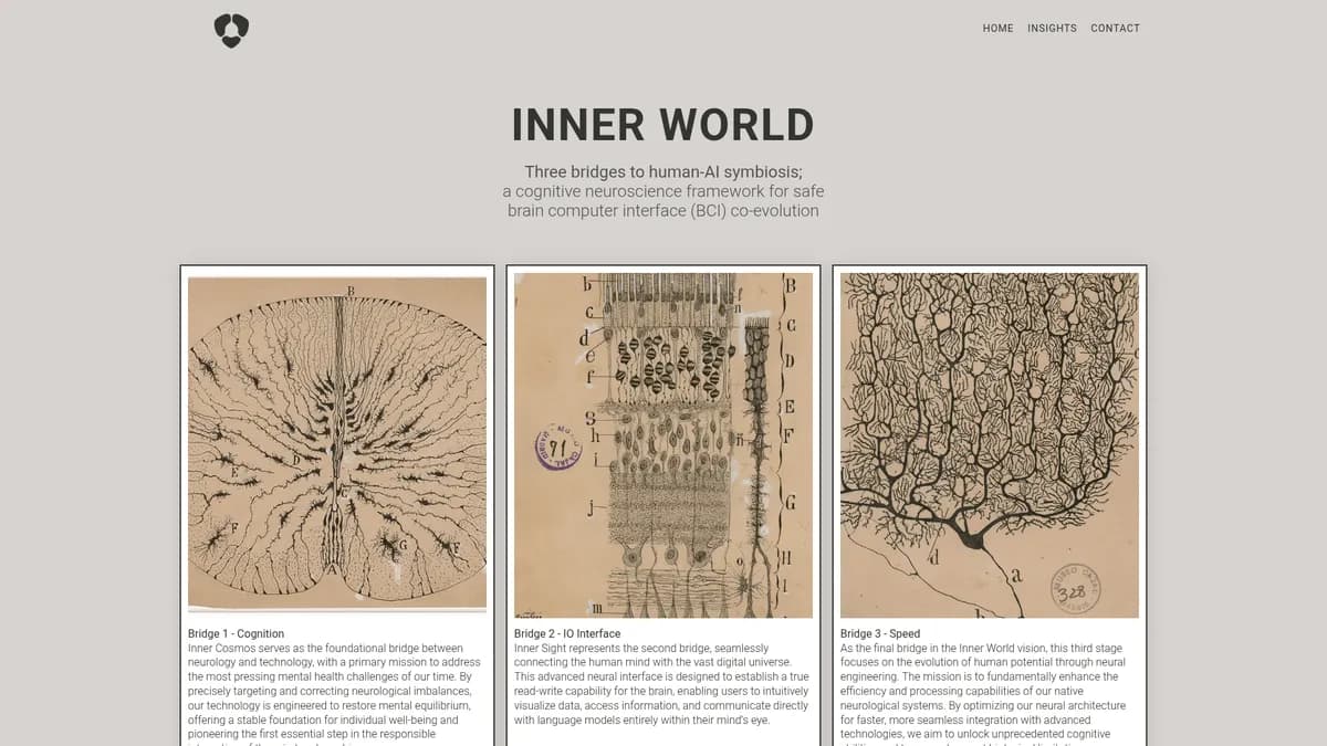 Inner World interface screenshot — Read-write neural interface for mind and machine