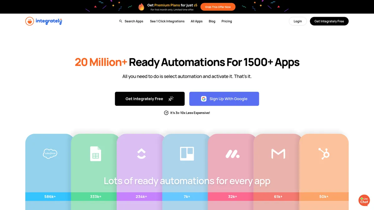 Integrately interface screenshot — Automate 1500+ apps with one-click pre-built workflows