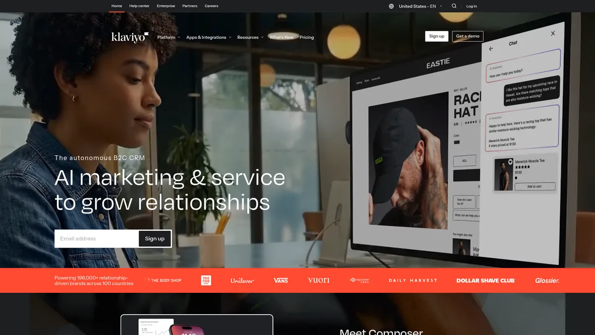 Klaviyo interface screenshot — AI-First B2C CRM Built for E-Commerce Growth