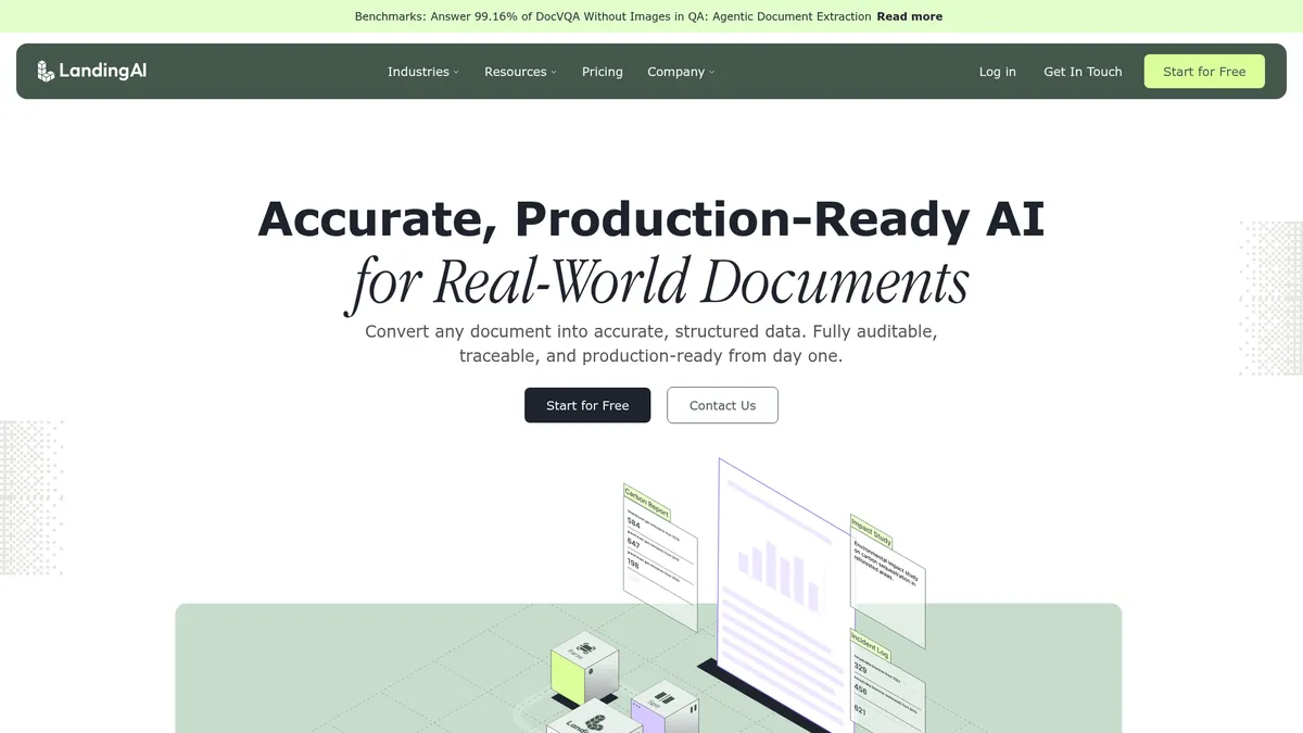 Landing AI interface screenshot — Turn any document into structured, auditable data