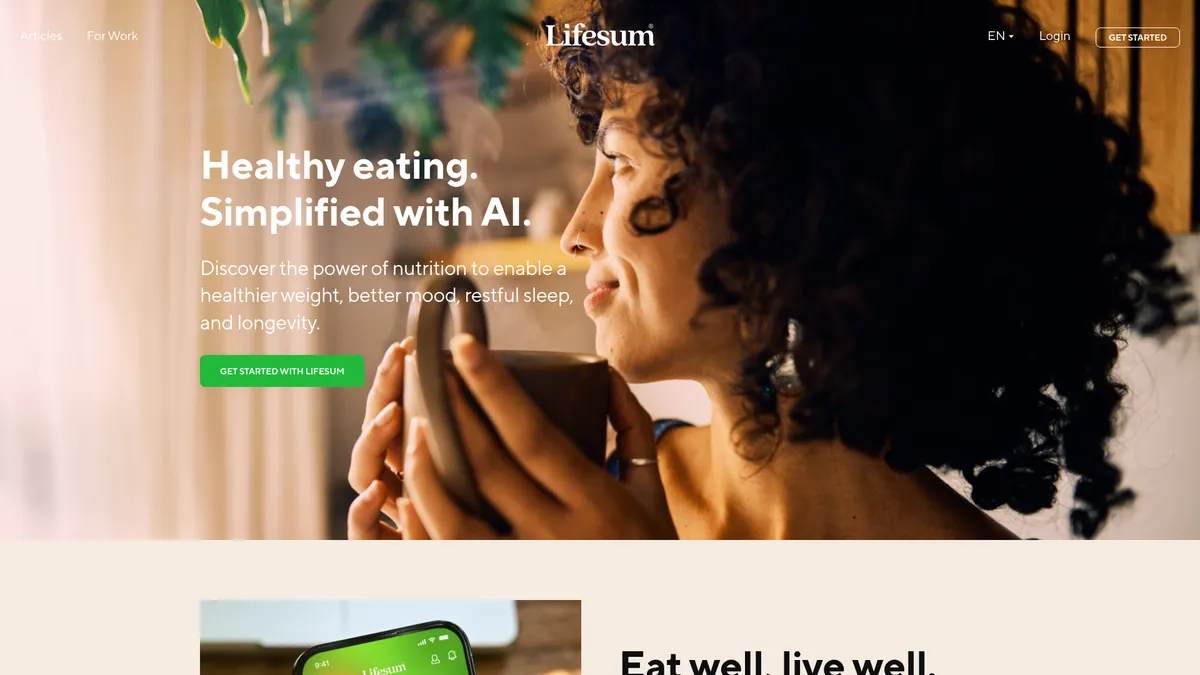 Lifesum interface screenshot — Your AI nutritionist for personalized healthy eating