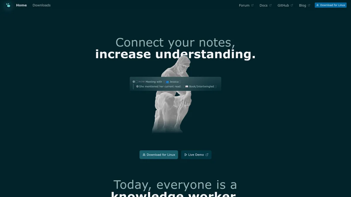 Logseq interface screenshot — Open-source, privacy-first knowledge management