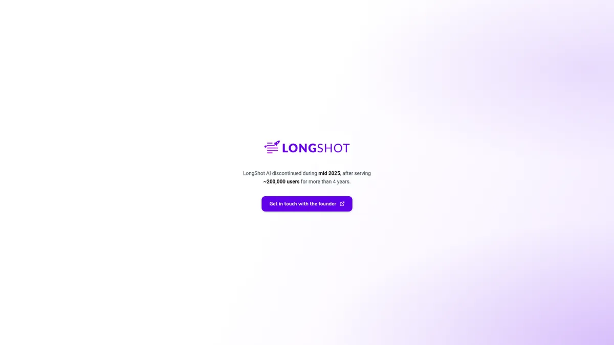 LongShot AI interface screenshot — AI writing assistant for long-form content (Discontinued)