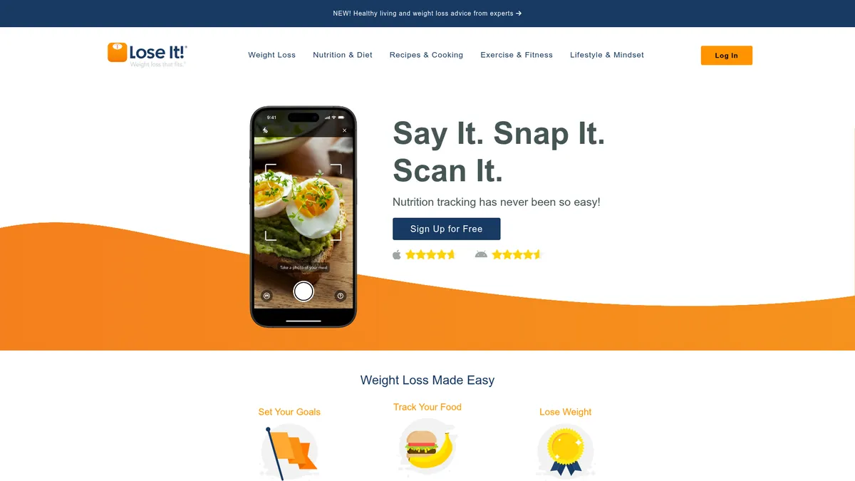 Lose It! interface screenshot — Calorie tracking, simplified. Lose weight the smart way.