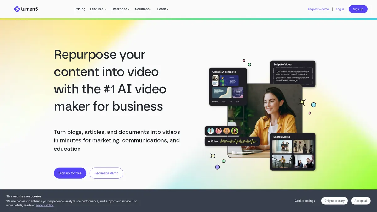 Lumen5 interface screenshot — Turn text into stunning videos in minutes