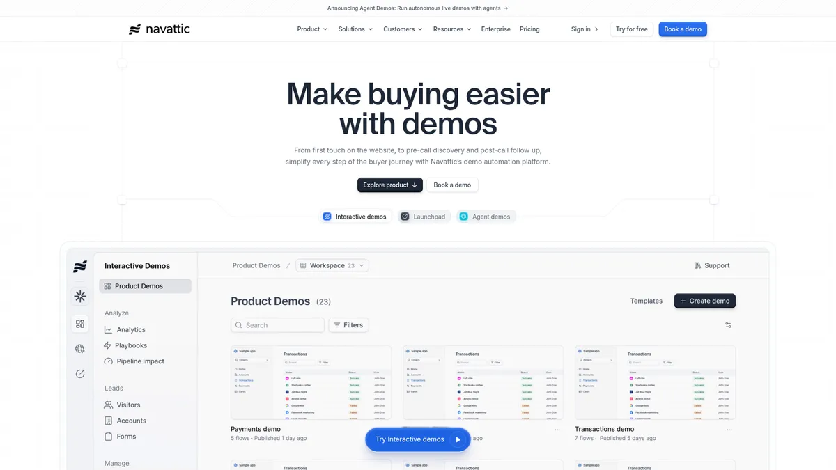 Navattic interface screenshot — Interactive product demos powered by AI
