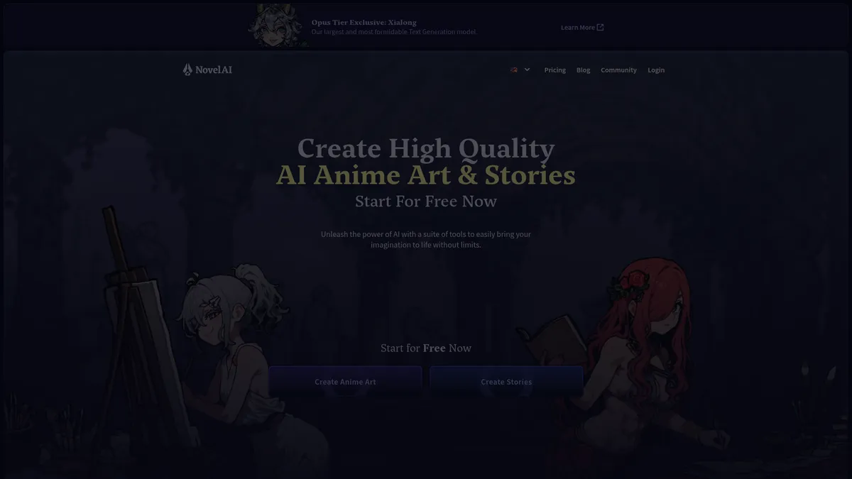 NovelAI interface screenshot — AI-powered anime art and storytelling platform