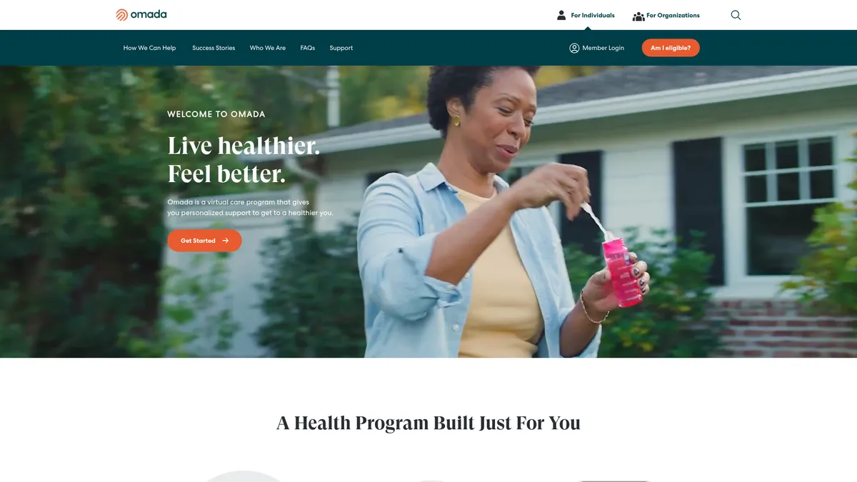 Omada Health interface screenshot — Virtual-first chronic care with coaching and smart devices