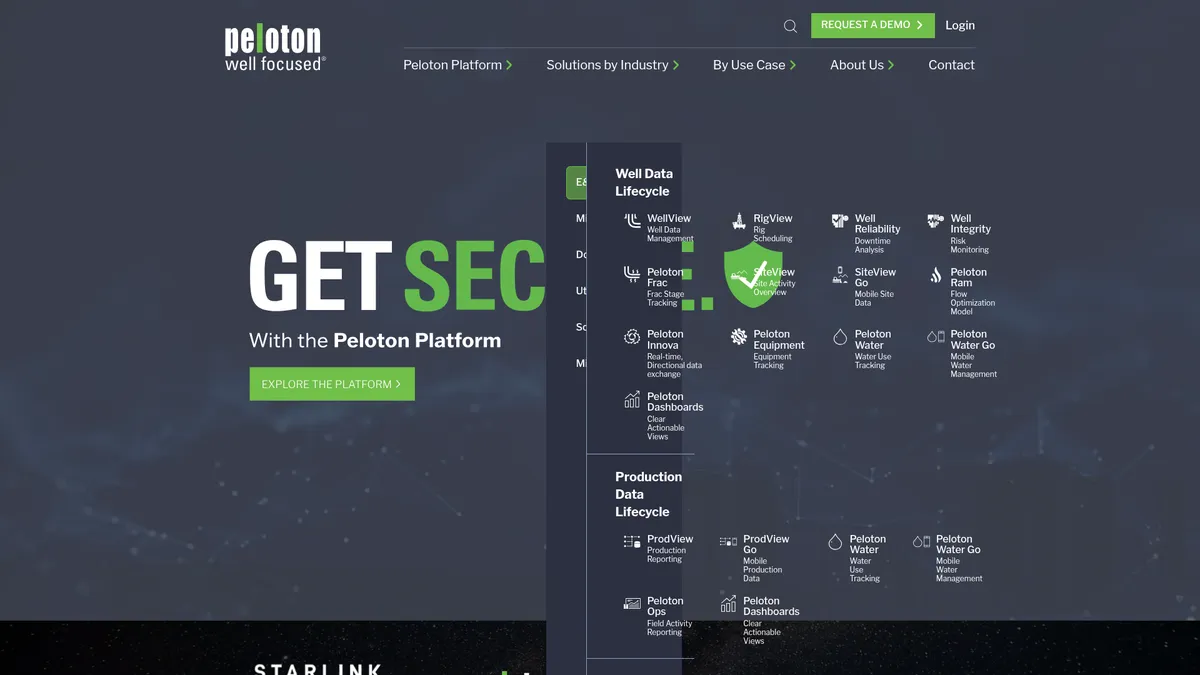 Peloton interface screenshot — Unified data platform for upstream energy operations