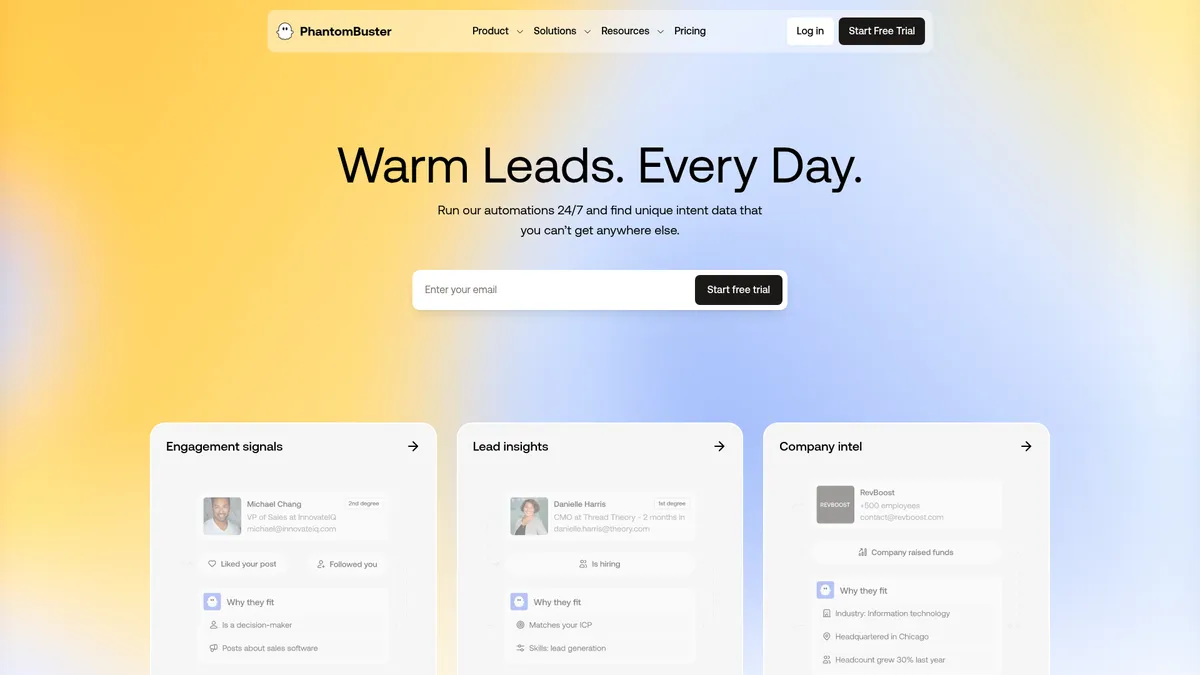 PhantomBuster interface screenshot — Turn social signals into sales on autopilot